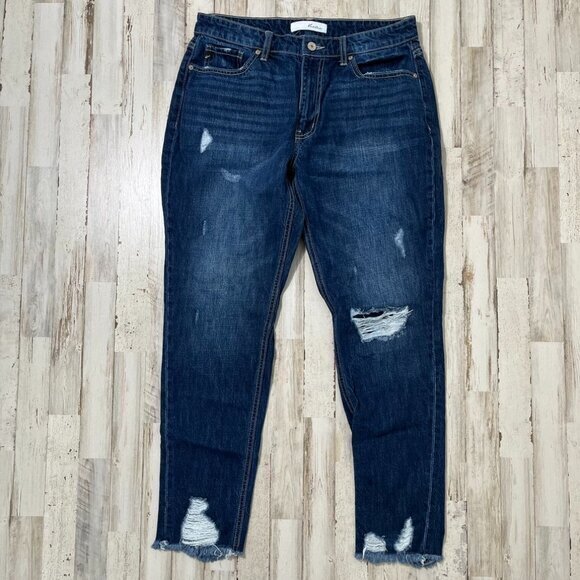 KanCan Mom Jeans Dark Wash Denim Distressed Womens‎ Size 9/28 - Picture 1 of 5